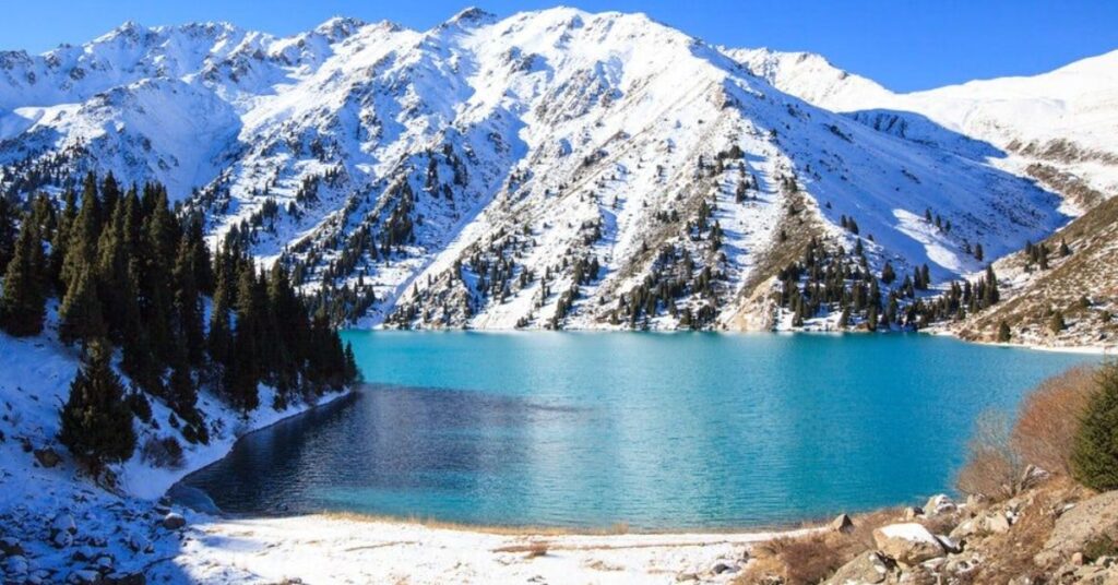 Winter big almaty lake view